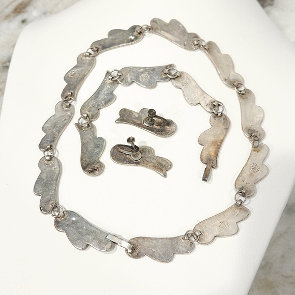 1940s Taxco Mexico Sterling Silver 950 Blue Stone Inlay 3 Piece Demi Parure Set - Picture 13 of 16